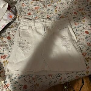 Hollister white denim jean skirt, distressed